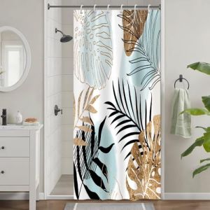 Uiiooazy Rideau Douche Anti Moisissure, Rideau de Douche Petit 90x180cm Bleu Ciel Tropical Feuilles de Palmier Abstrait Rideaux de Baignoire Tissu Lavable Imperm&eacute;able Rideaux de Bain avec 6 Crochets (dongguibinjingpinxiaodianpu, neuf)
