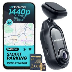 Nextbase Piqo Caméra embarquée 2K + carte SD 32 Go | Caméra de voiture compacte QHD sans écran | Résolution 1440p Contrôle par application, surveillance du stationnement et enregistrement en boucle (iZilla, neuf)