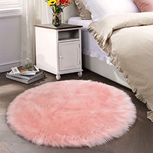 Latepis Tapis Rond Rose 200 cm Grand Tapis Salon pour Chambre à Coucher Shaggy Chaud en Peau de Mouton en Fausse Fourrure Lavable (Nnew, neuf)
