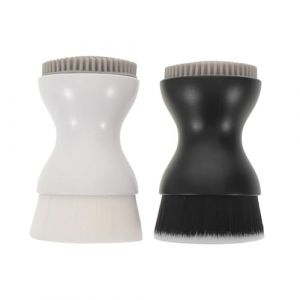 IWOWHERO Lot de 2 Brosses Nettoyantes Visage Double Embout Poils Doux pour Exfoliation et Application Maquillage Format Mini 7 CM Couleurs Blanc et Noir Brosse Manuelle pour Soin du Visage (Langeriy, neuf)