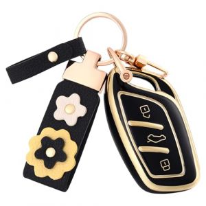 OFF WE GO Coque Cl&eacute; Etui Cles pour MG MG4 MG5 MG6 MG ZS EV HS EHS ZX GT Roewe RX3 RX8 ERX5 RX5 I6 I5 &Eacute;tui Cl&eacute;s avec Porte-cl&eacute;s Voiture Cl&eacute; &agrave; T&eacute;l&eacute;commande Couvre Clef, Noir Or (OFF WE GO, neuf)