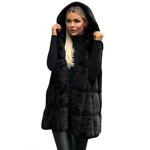 Gilets en fourrure synth&eacute;tique pour femme sans manches avec capuche, manteau douillet pour femme - Vestes &agrave; la mode pour adolescentes - Manteau d'hiver pour femme - Manteau d'hiver en fourrure (You ao, neuf)