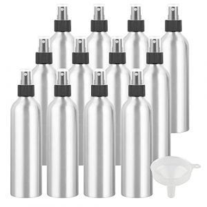 ZEOABSY 12 Pi&egrave;ces Portable Vide 250 ml Pulv&eacute;risateur en Aluminium Flacon Bouteille Vaporisateur avec Pompe Noire pour l'eau l'alcool Parfum Cosm&eacute;tique Voyage Rechargeable, Entonnoir (Zeoabsy, neuf)