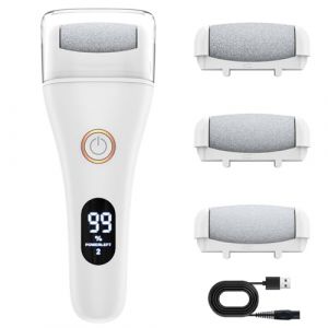 AOMEES R&acirc;pe &eacute;lectrique pour callosit&eacute;s avec 3 rouleaux interchangeables, &eacute;tanche IPX7, lumi&egrave;re LED et indicateur, soin des pieds pour &eacute;liminer les callosit&eacute;s (Vinvce-EU, neuf)