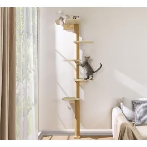 HFHOME Arbre &agrave; chat grand pour montage mural, arbre &agrave; chat mural de 210 cm avec 5 &eacute;tages en sisal en bois naturel, &eacute;l&eacute;ments muraux pour chats pour grimper, griffer et jouer (You-and-Me, neuf)