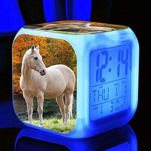 HUA5D Animal Cheval Reveil Numerique,Reveil Lumineux Enfant Garçon Fille,Mignonne Voyage Réveil,Kids Wake Up Light Digital Alarm Clock,7 Couleurs Changeantes Veilleuse Horloge(A1333) (DLLBF, neuf)