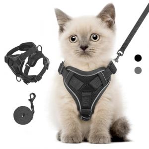 VavoPaw Ensemble Harnais et Laisse pour Chat Anti-évasion, Harnais Ajustable pour Chaton avec Bande Réfléchissante, Filet Respirant, Gilet de Sécurité Souple pour Chat, Chaton, Chiot, S, Noir (SiuMed EU, neuf)
