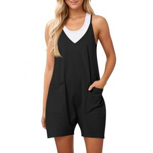 Ebifin Salopette courte pour femme - Pantalon de travail d'été ample - Salopette sans manches avec grandes poches., Noir , M (naiming, neuf)
