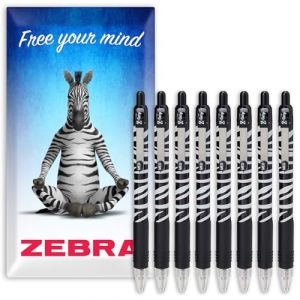 Zebra Z-Grip Pen Funky &ndash; Lot de 8 stylos &agrave; bille r&eacute;tractables avec motif animal &ndash; Encre noire (z&egrave;bre) (OMGHC., neuf)