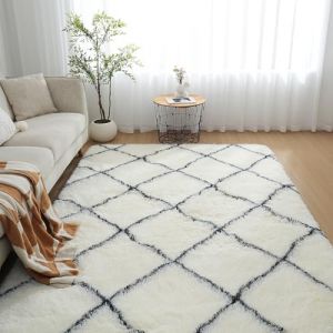 FREOSEN Tapis Salon Chambre Blanc Tapis Shaggy de Chambre 160 x 230 cm à Poils Longs Descente de lit Moelleux Tapis Doux Poils Longs pour Salon Chambre Canapé (7BT Dance, neuf)