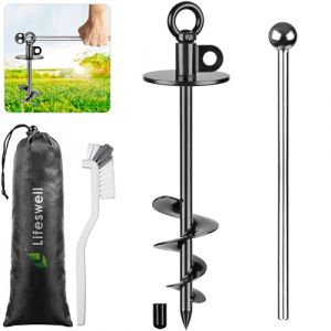 Lifeswel – Piquet d'attache pour chien de 38,1 cm, ancre robuste pour chiens jusqu'à 100 kg, sans nœuds, facile à installer et à enlever, idéal pour la cour, le camping et la plage, 1 pièce (noir) (Lifeswell, neuf)