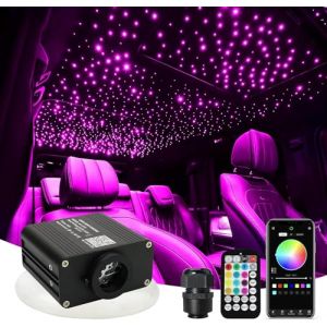 Callsky 16w RGBW Starry Sky Meteor Fibre Optique Lumineuse Voiture/Plafond kit，450pcs 0.03in 9.8ft câble， LED Fibre Optique Star Plafonniers Kit avec Shooting Star Light Kit， app/télécommande (SHINE Innovation, neuf)