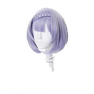 Genshin-Aufprall Noelle Cosplay 35 cm Braid Perruque courte argent pourpre perruque Cosplay Anime Perruques synthétiques résistantes à la chaleur Halloween (弘玟商贸店, neuf)
