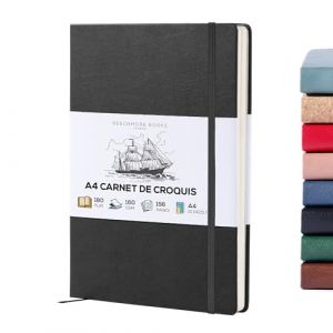 BEECHMORE BOOKS Carnet de croquis A4 (21 x 29,7 cm) – 156 pages, 160 g/m² | Couverture rigide simili cuir, ouverture à plat, carnet vierge, coffret cadeau, pages détachables, carnet d’artiste (Beechmore, neuf)