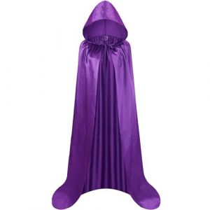 FUIPVGI Cape à Capuchon, Cape Capuche pour Halloween, Cape Sorcier, Déguisement de Sorcière, Déguisement Vampire Adulte Unisexe pour Halloween Cosplay Costume Bal Masqué (Violet) (Violet, 59") (DONG YI, neuf)