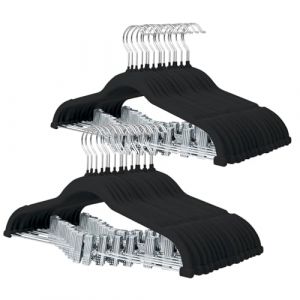 ManGotree Cintres en Velours avec Pinces, Cintres Antidérapants en Feutre pour Pantalons, 42,7 cm Cintres Peu Encombrants pour Chemises, Pantalons, Robes, Jupes, Manteaux (Lot de 32, Noir) (ManGotree EU, neuf)