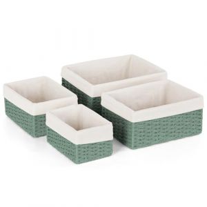 Aevcvok Lot de 4 Panier Rangement avec Doublure,Panier de Rangement Salle de Bain Paniers pour Etag&egrave;res Corbeille Rangement, Panier Osier Empilable pour Salle de Bain, Salon,Cuisine (Vert) (Avokuya, neuf)