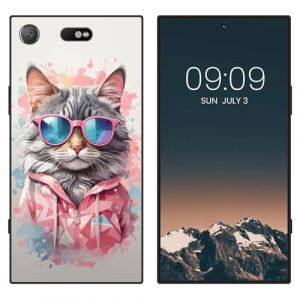 WUACYEAMING Noir Coque pour Sony Xperia XZ1 Compact, Haute Qualité TPU Silicone Mince Souple Antichoc Bumper avec Le Chat Motif Dessin Mat Case (WUACYEAMING, neuf)