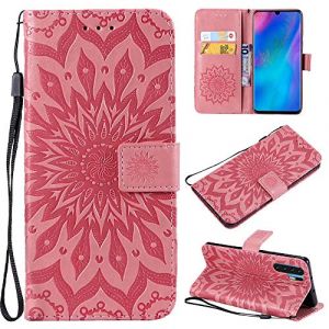 CHcase Coque pour Huawei P30 Pro, Housse en Cuir &agrave; Rabat Flip Case Portefeuille Etui de Protection Fermeture Magn&eacute;tique Support Bumper Antichoc Motif Fleur Etui Case Cover - Rose (hyhkj, neuf)
