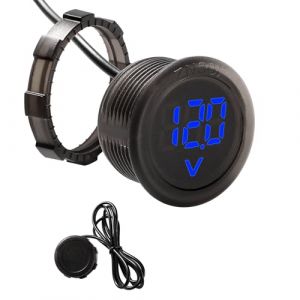 VooGenzek 5V-100V Voiture DC Numérique LED Voltmètre Affichage Étanche, Voltmètre Circulaire à Deux Fils, avec Protection Anti-connexion, pour Moto Bateau Camion, Bleu (VooGenzek, neuf)