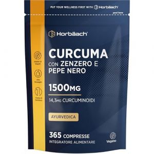 Curcuma Gingembre Poivre Noir 1500mg | 365 Comprim&eacute;s V&eacute;gans | Complexe de Curcuma avec Pip&eacute;rine | Horbaach (Horbaach, neuf)