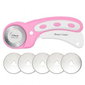 XoeLLe Cutter Rotatif Avec 5 Lames Rondes 45mm Coupe Papier Accessoire Couture Lames de Rechange Ne D&eacute;coupe Pr&eacute;cise M&eacute;canisme R&egrave;gle pour Patchwork Couteau Rotatif Tissu Cuir Scrapbooking(Rosa) (HAOFAN EU, neuf)
