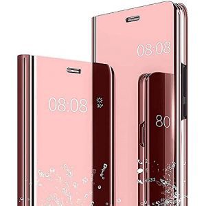 YukeTop Housse &eacute;tui pour Samsung Galaxy A23 5G Coque, Mirror Case Anti-Rayures Anti-Choc Housse de Protection Clear View Cover, &Eacute;tui Cover pour Samsung Galaxy A23 5G.(Or Rose) (YKNIUFLY, neuf)
