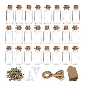 LumenTY 40 pièces Mini Fiole en Verre Petite Bouteille 10ml avec Bouchon en Liège Crochets pour Décorations D'accessoires de Fête de Mariage Bouteilles D'épices (HuierYH, neuf)
