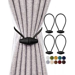 TECVINCI Embrasses de Rideau Magn&eacute;tiques avec Aimant Plus Grand de Mise &agrave; Niveau, Paquet de 4 Retenues de Draperie de 40 cm pour Rideau Int&eacute;rieur et Ext&eacute;rieur - Noir (DewStar, neuf)