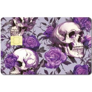 CREATCABIN Autocollant pour Carte de Cr&eacute;dit Motif T&ecirc;te de Mort sans Bulles Fin Motif Rose Violet Personnalis&eacute; Protection de Carte Bancaire en PVC Imperm&eacute;able Amovible pour Carte Transport 18.6x13.7cm (CREATCABIN FR, neuf)
