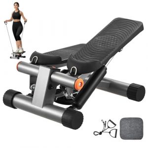 VEVOR Stepper pour Exercices Fitness à Domicile, Mini Stepper d’Appartement Hydraulique avec Bandes de Résistance, Équipement Cardio d'Entraînement, Monte-escalier avec Moniteur LCD, Charge 150 kg (New Clear FR, neuf)