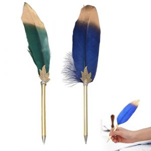 Rakiuty Stylos&Agrave; Bille R&eacute;tro,Stylo &Agrave; Bille R&eacute;troPlume,StyloBille VintageVert,Stylo &agrave; BilleFantaisie en Forme de Plume,Plume Roller Ball Pen Creative,2PC (Vert Fonc&eacute; + Bleu Fonc&eacute;) (Deppr, neuf)