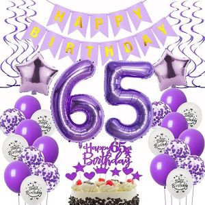 Décoration 65 Ans Anniversaire Femme Violet - Ballons et Gâteau Lilas pour Célébration (Oumezon, neuf)