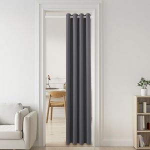 PONY DANCE Rideau de Porte Occultant Gris Avec Tringle Extensible Blanche Sans Perçage - L 150 x H 200cm + 45-130cm Pour Porte Courant (RYB HOME EU, neuf)