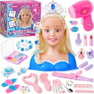 52Pcs Ensemble Coiffure pour Enfants Fille Jouet Coiffure Modèle, Tete a Coiffer Poupée de Maquiller Accessoires, Coiffure de Salon Kit, Jouets de Maquillage Cadeaux Filles de 3, 4, 5, 6 Ans (vamei, neuf)