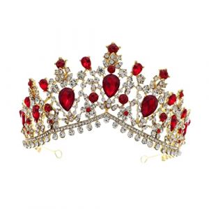 IWOWHERO 1 Pc couronne de strass diadèmes et couronnes tenue de mariée princesse vintage wedding decorations robe de mariée coiffure femme couronne de mariée de style baroque alliage rouge (Langeriy, neuf)