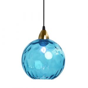 XIRYTU-H 20cm/7.9'' Lampe &agrave; Suspension Sph&eacute;rique Industrielle en Verre, Lampe de Plafond Suspendue E27, Finition Dor&eacute;e et Abat-Jour en Verre Ondul&eacute;, Plafonnier Pour Salle &agrave; Manger (Bleu azur, 15cm) (WangyeGB, neuf)