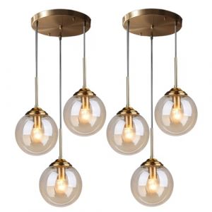 Wylolik Suspension &agrave; disque &agrave; 3 boules avec abat-jour en verre ambr&eacute;, lustre r&eacute;glable en hauteur, mat&eacute;riel de suspension d&eacute;coratif, &eacute;clairage nordique simple d'int&eacute;rieur pour balcon d'&icirc;lot de cuisine (Source store, neuf)