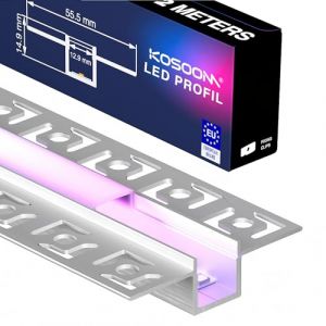 KOSOOM 20&times;Profil&eacute; LED Encastrable Placo 2m (2000&times;55,5&times;14,9 mm) &ndash; Profile Alu pour Ruban LED &le;12 mm avec Diffuseur Opalin, Rail Aluminium avec Cache Id&eacute;al Comme Baguette Plafond (KEXUN DIRECT, neuf)