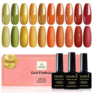 YSUVIN Vernis Semi Permanent, 10 Couleurs Automne Hiver Citrouille Orangé Jaune Vert Rouge Feuille d'érable Paillettes Ongles Soak Off UV L'automne Gel DIY Kit de Manucure Beauté Cadeaus (AnYue Store, neuf)