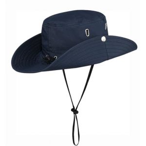 Rayson Chapeau de Soleil Homme Femme d'été Chapeau Bob à Large Bord Extérieur Chapeau de Pêche avec Ficelle Réglable Anti UV Chapeau Boonie pour Adult(Bleu Marine) (GTP Shop, neuf)