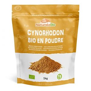 NaturaleBio Cynorrhodon Cru Bio en poudre 1kg. Rose musquée Naturelle et Pure, moulu à partir des baies d' Églantier Bio entier. Riche en vitamine C, idéale pour infusions, thés et smoothies. (NaturaleBio, neuf)