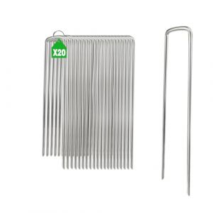 YFLeomry 20 Pièces Piquet Ancrage en Acier Galvanisé 100 mm x 25 mm, Ø 4mm Sardines de Fixation, Agrafe Toile de Paillage Agrafe Geotextile Qiquets de Jardin pour Toiles de Paillages, Grillage (YFL-STORE, neuf)