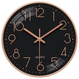 VIKMARI Horloge Murale Silencieuse 25 cm Or Noir &agrave; Pile sans Tic-Tac Quartz avec Chiffres 3D en Or Horloge Analogique D&eacute;corative pour Chambre &agrave; Coucher Bureau Salle de Bain (YOUTONG FR, neuf)