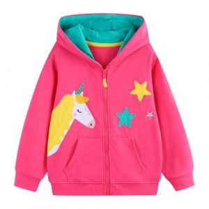 Hoseay Sweat &agrave; Capuche Fille, Zipp&eacute; Sweat-Shirt Coton Manteau &agrave; Manches Longues, Licorne Vestes avec Poches, Confortable Pull de Sport Automne Hiver Hoodies pour Enfants 7-8 Ans, Rouge (Hoseay, neuf)