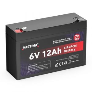 NASTIMA Batterie Rechargeable 6V 12Ah LiFePO4 avec Protection BMS et Cycle Profond 4000, adaptée aux Kits de Éclairage Électrique de Secours, Voitures Jouets pour Enfants, Bateaux à Moteur, Camping (JXK-EU, neuf)