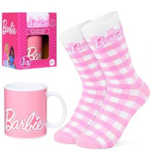 Barbie Coffret Mug Cadeau Femme Ado, Tasse Rose et Chaussettes Chaudes, Cadeaux Originaux pour Elle (Eurotronic, neuf)
