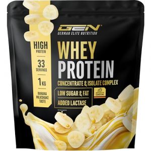 Elite Whey Protein en poudre - 1000 g milkshake banane - avec whey isolat - jusqu'&agrave; 23 g de prot&eacute;ines par portion - instantan&eacute;ment soluble - avec lactase, BCAA & EAA (LifeBalance Trading Supplements, neuf)