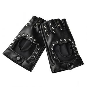 1 Paire Gants en Cuir Sans Doigts Rivets, Mitaine Cuir Punk Demi Doigts Style Rock Gants en Cuir PU avec Découpe et S'enclenche Fancy Dress Costume Accessory Femme Homme pour Cosplay Danse Halloween (pidouyushangmao, neuf)