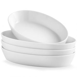 Plat à Four de Cuisson Porcelaine, Lot de 4 plats à gratin - Parfait pour lasagnes, Quiché, tiramisu et gratins - Plat à lasagnes en céramique - Grand plat à gratin -340 ml, 19x11,4x3,5 cm (UIBFCW, neuf)